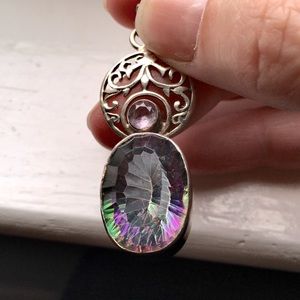 Mystic Topaz and amethyst Sterling silver pendant
